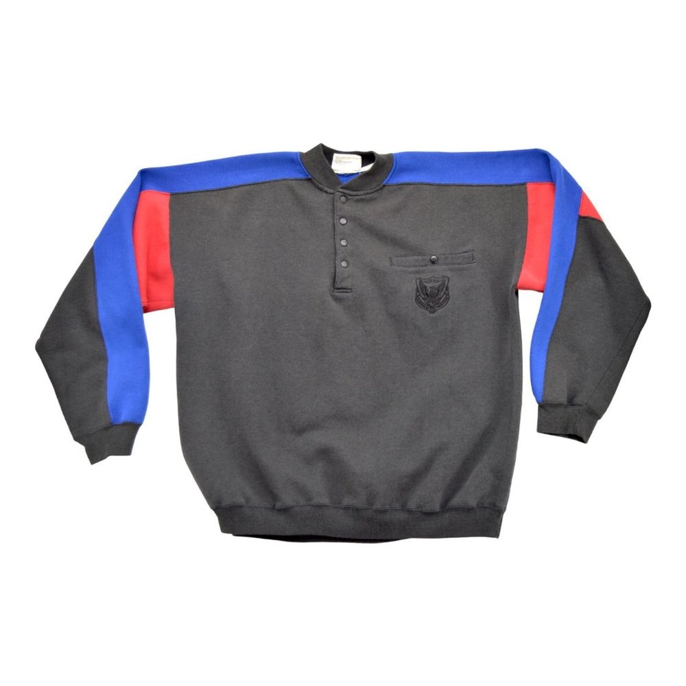 Cherokee Men's Pullover‎ Sweater M Vintage Mock Neck 1/4 Button Colorblock